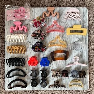 Assorted Hair Claw Clips - Pink, Clear, Brown, Black, Multicolor lot of 30